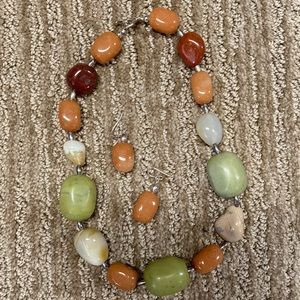 Natural Agate Gemstone chunky choker necklace with matching earrings